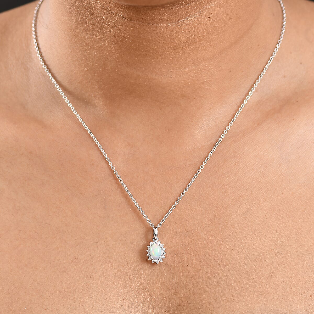 D'Joy Ethiopian Welo Opal and White Zircon 0.85 ctw Pendant Necklace in Rhodium Over Sterling Silver 20 Inches image number 2