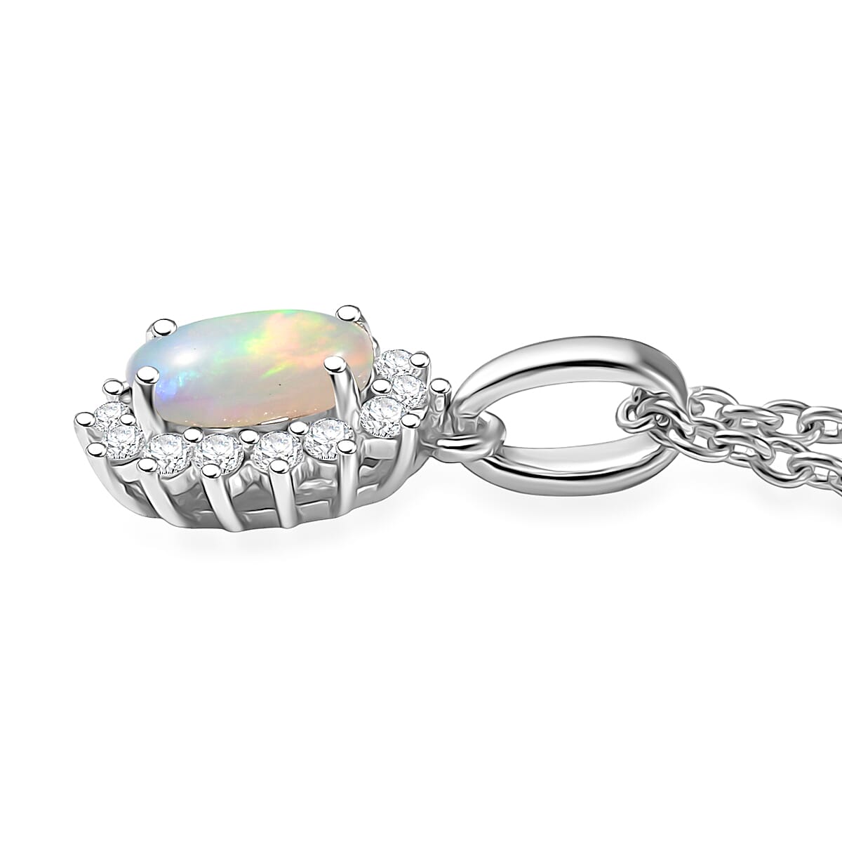 D'Joy Ethiopian Welo Opal and White Zircon 0.85 ctw Pendant Necklace in Rhodium Over Sterling Silver 20 Inches image number 3