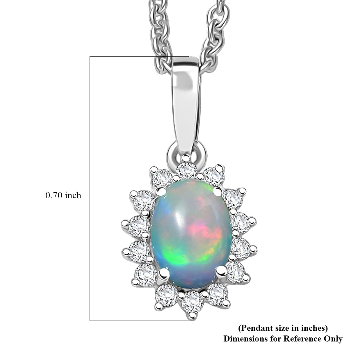 D'Joy Ethiopian Welo Opal and White Zircon 0.85 ctw Pendant Necklace in Rhodium Over Sterling Silver 20 Inches image number 5