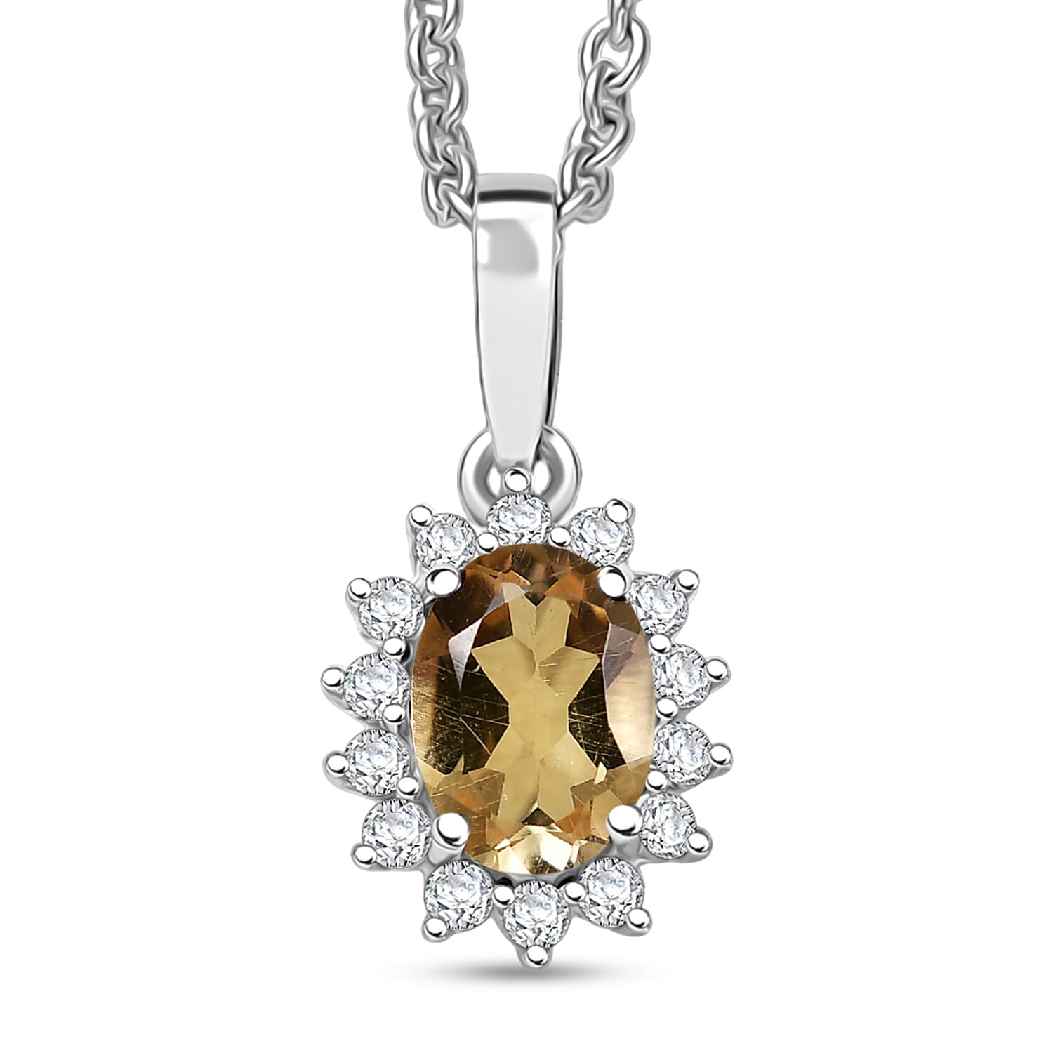 D'Joy Brazilian Citrine and White Zircon 1.15 ctw Pendant Necklace in Rhodium Over Sterling Silver 20 Inches