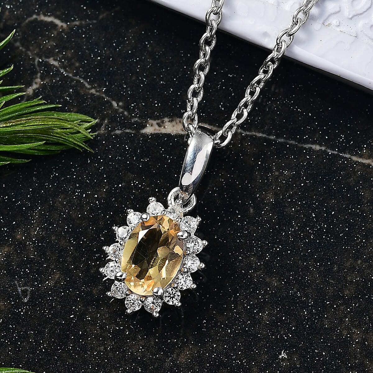 D'Joy Brazilian Citrine and White Zircon 1.15 ctw Pendant Necklace in Rhodium Over Sterling Silver 20 Inches image number 1