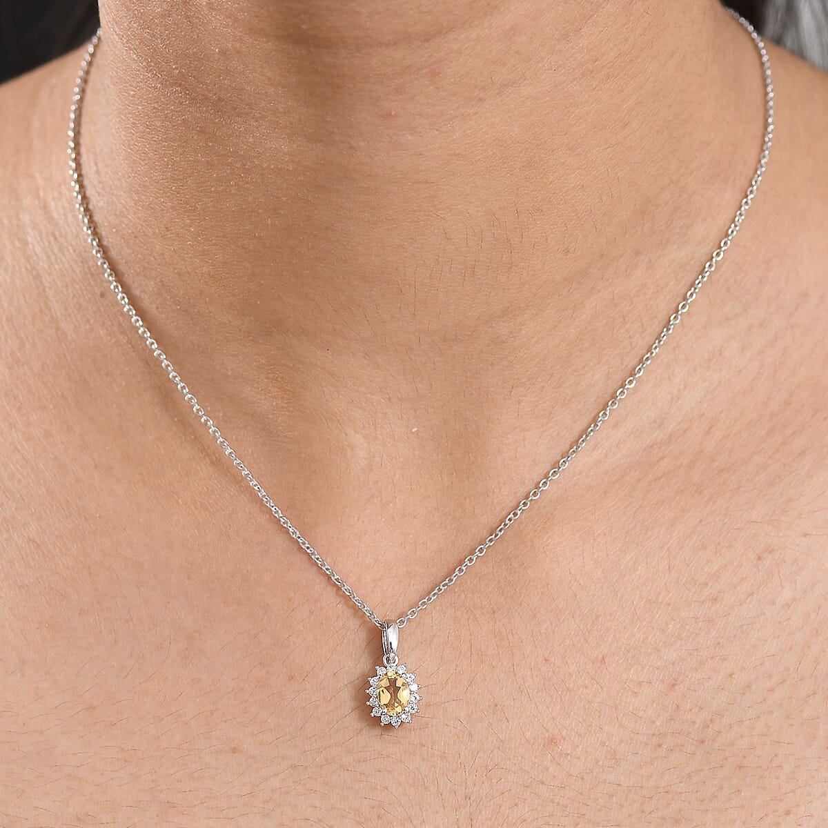 D'Joy Brazilian Citrine and White Zircon 1.15 ctw Pendant Necklace in Rhodium Over Sterling Silver 20 Inches image number 2