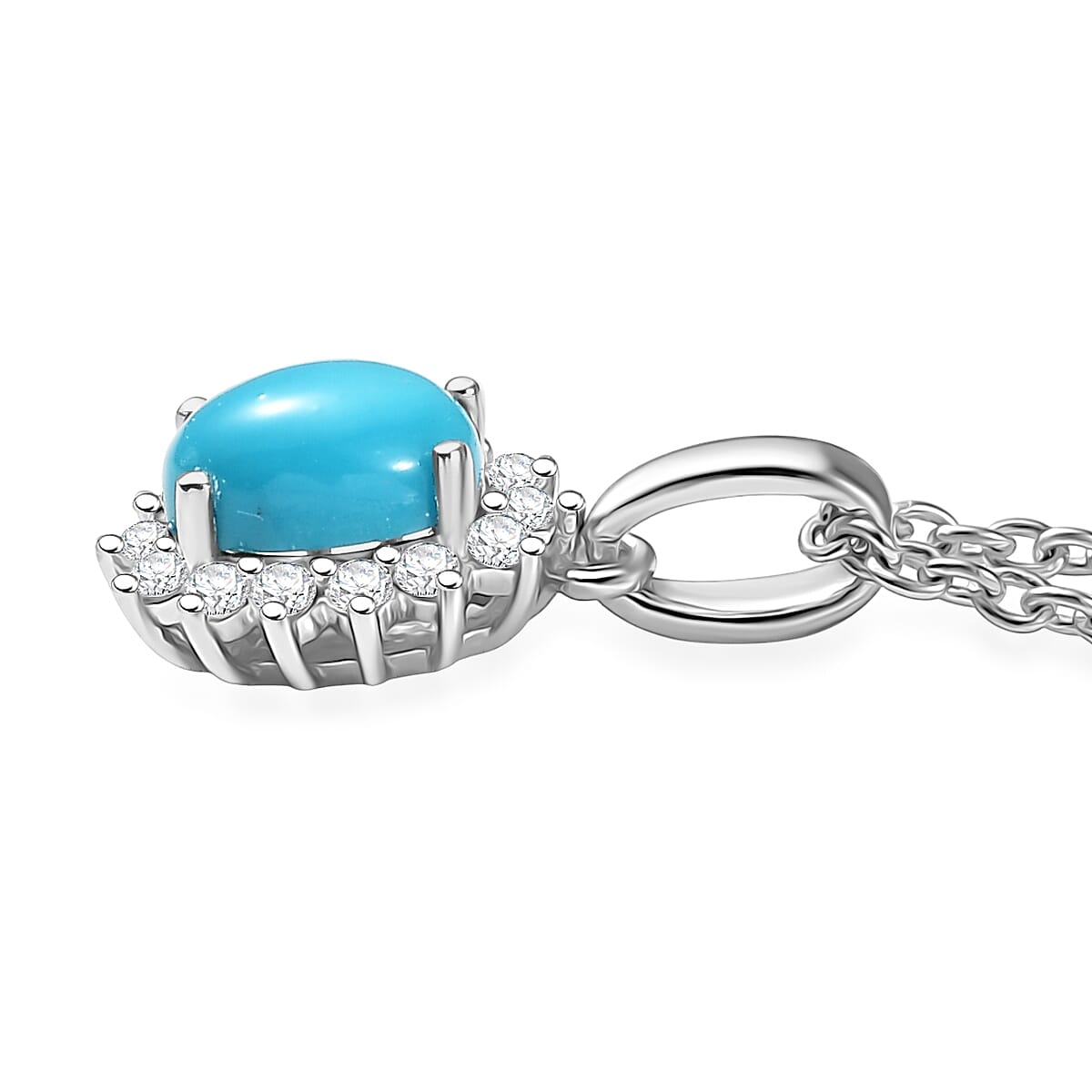 D'Joy Sleeping Beauty Turquoise and White Zircon 1.10 ctw Pendant Necklace 20 Inches in Rhodium Over Sterling Silver 20 Inches image number 3