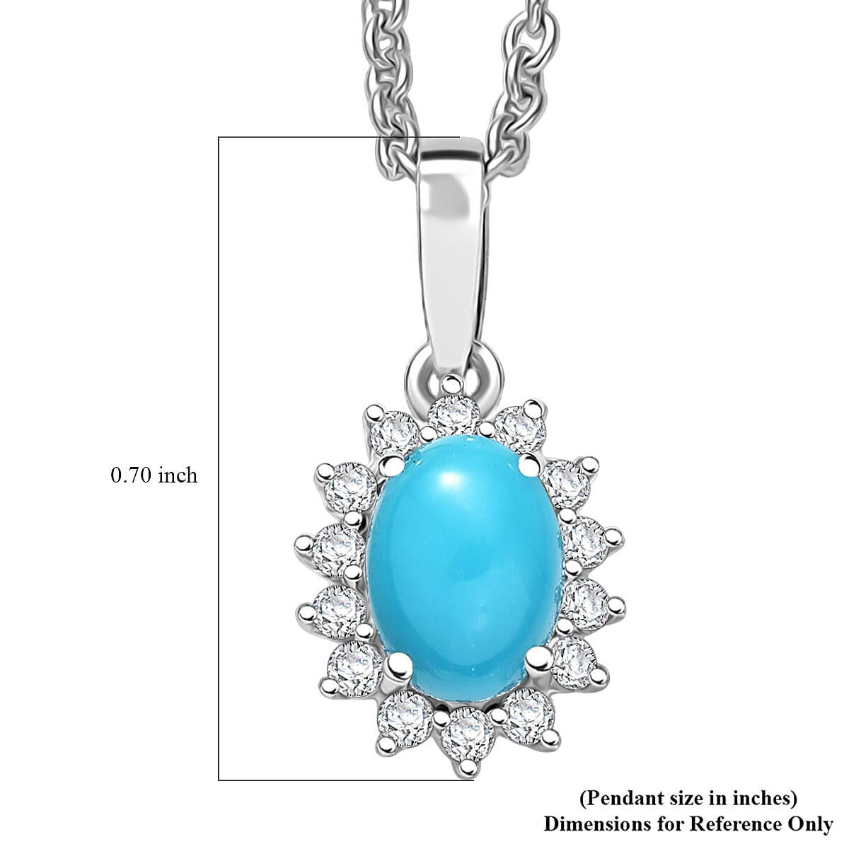 D'Joy Sleeping Beauty Turquoise and White Zircon 1.10 ctw Pendant Necklace 20 Inches in Rhodium Over Sterling Silver 20 Inches image number 5