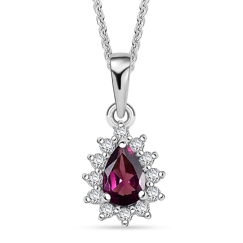 D'Joy Orissa Rhodolite Garnet and White Zircon 0.75 ctw Pendant Necklace in Rhodium Over Sterling Silver 20 Inches