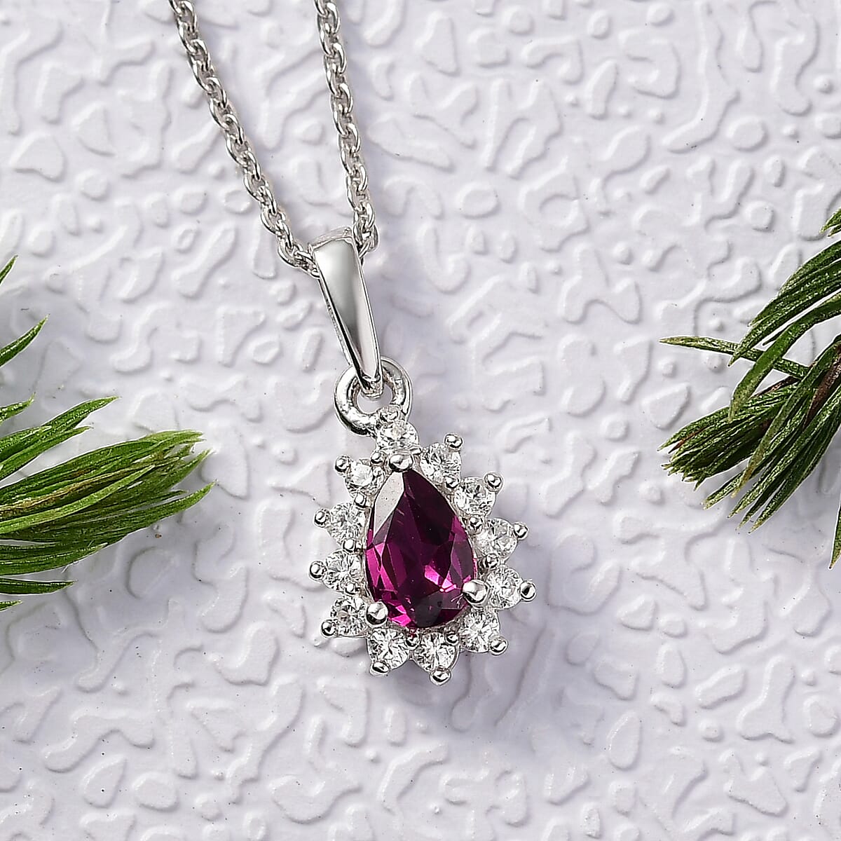 D'Joy Orissa Rhodolite Garnet and White Zircon 0.75 ctw Pendant Necklace in Rhodium Over Sterling Silver 20 Inches image number 1