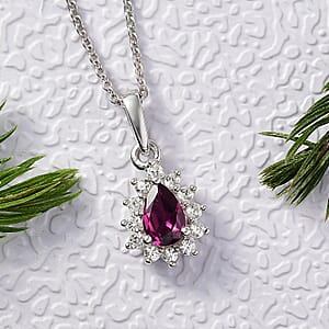 D'Joy Orissa Rhodolite Garnet and White Zircon 0.75 ctw Pendant Necklace in Rhodium Over Sterling Silver 20 Inches
