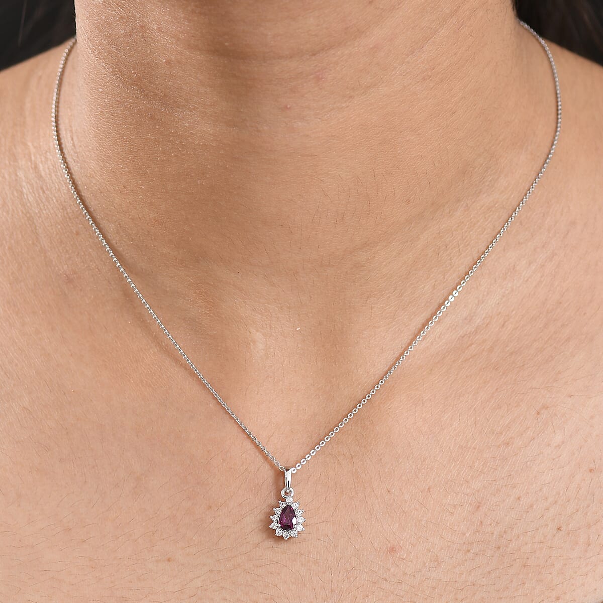 D'Joy Orissa Rhodolite Garnet and White Zircon 0.75 ctw Pendant Necklace in Rhodium Over Sterling Silver 20 Inches image number 2