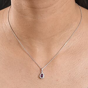 D'Joy Orissa Rhodolite Garnet and White Zircon 0.75 ctw Pendant Necklace in Rhodium Over Sterling Silver 20 Inches