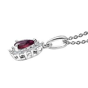 D'Joy Orissa Rhodolite Garnet and White Zircon 0.75 ctw Pendant Necklace in Rhodium Over Sterling Silver 20 Inches