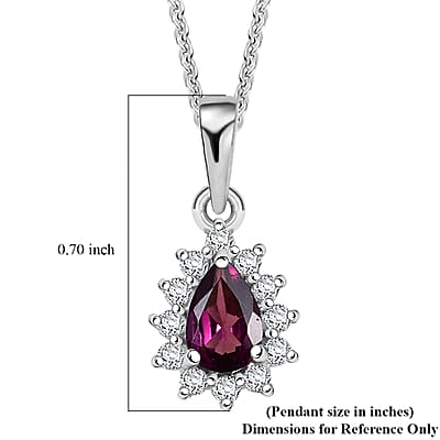 D'Joy Orissa Rhodolite Garnet and White Zircon 0.75 ctw Pendant Necklace in Rhodium Over Sterling Silver 20 Inches
