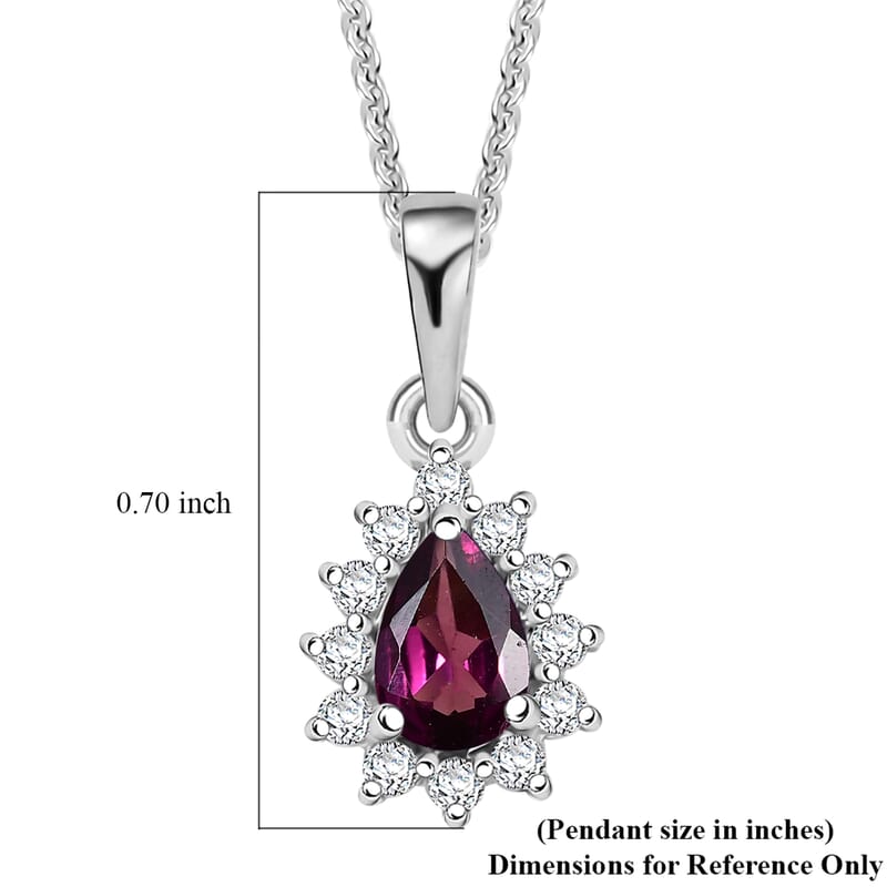 D'Joy Orissa Rhodolite Garnet and White Zircon 0.75 ctw Pendant Necklace in Rhodium Over Sterling Silver 20 Inches
