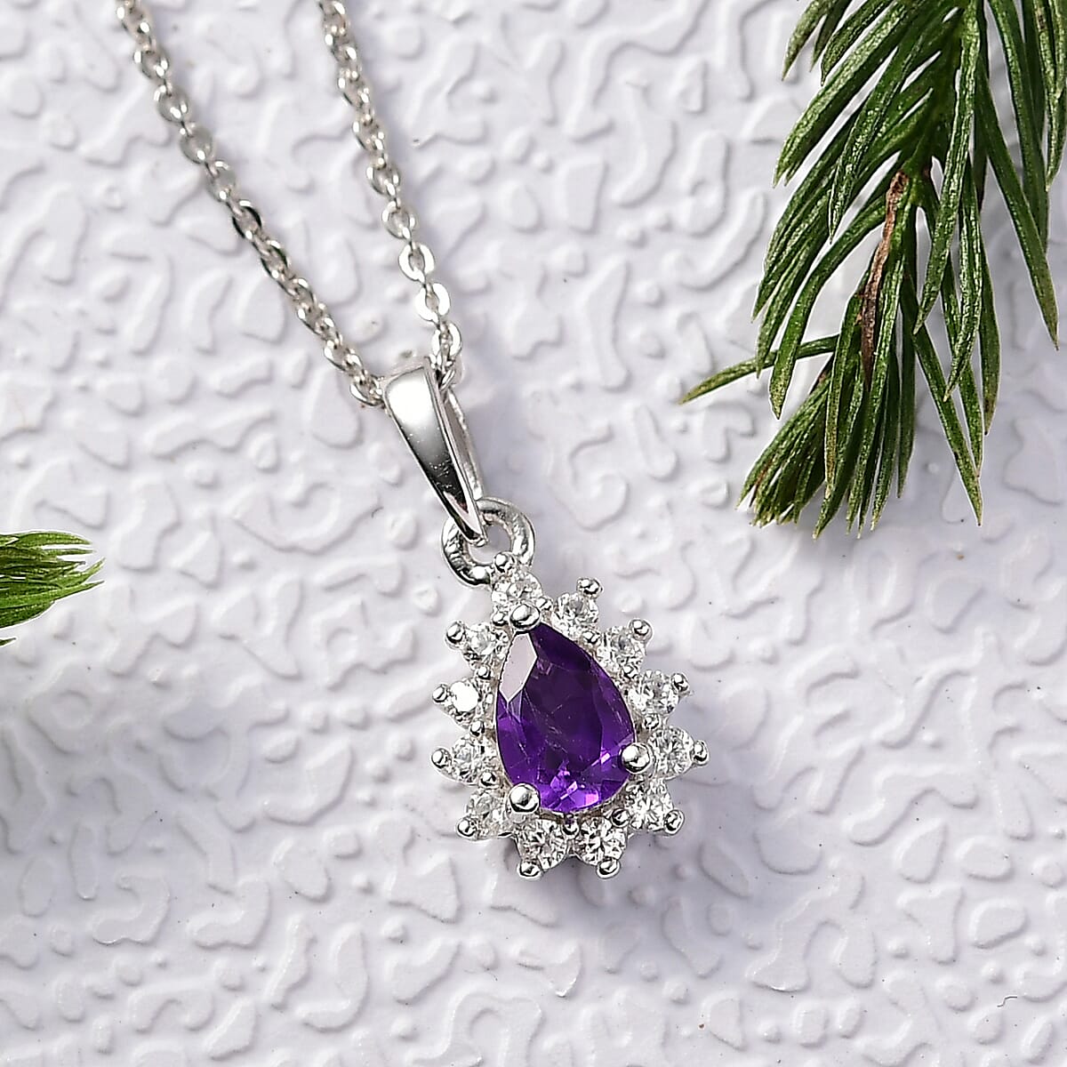 D'Joy African Amethyst and White Zircon 0.65 ctw Pendant Necklace in Rhodium Over Sterling Silver 20 Inches image number 1