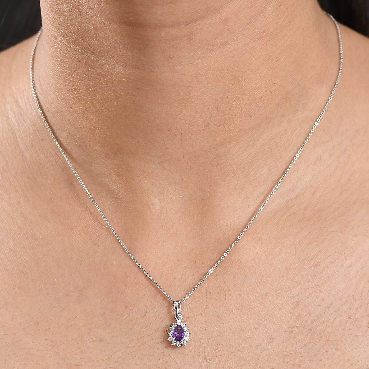 D'Joy African Amethyst and White Zircon 0.65 ctw Pendant Necklace in Rhodium Over Sterling Silver 20 Inches image number 2