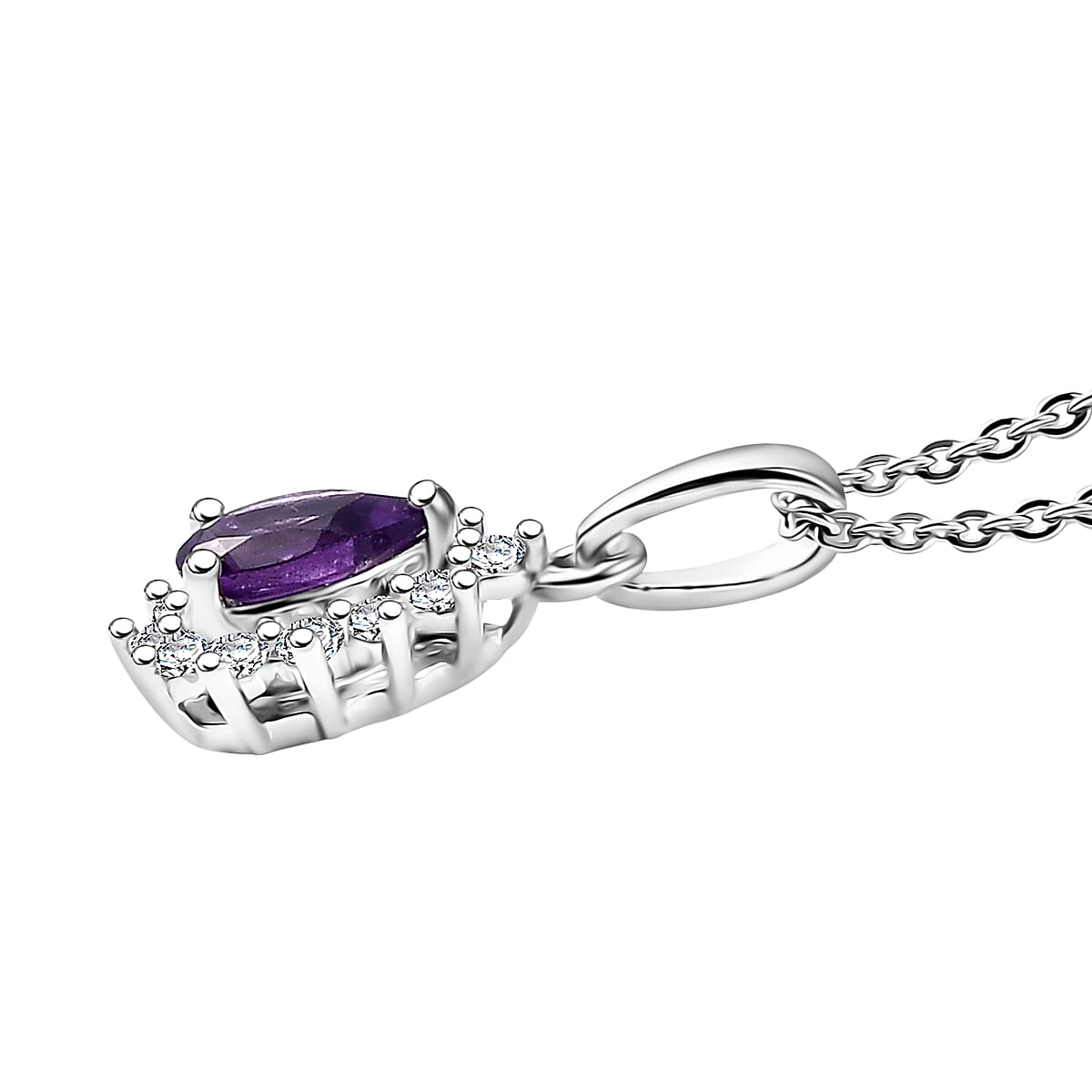 D'Joy African Amethyst and White Zircon 0.65 ctw Pendant Necklace in Rhodium Over Sterling Silver 20 Inches image number 3