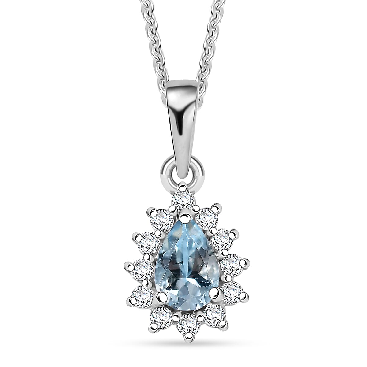 D'Joy Mangoro Aquamarine and White Zircon 0.60 ctw Pendant Necklace in Rhodium Over Sterling Silver 20 Inches image number 0