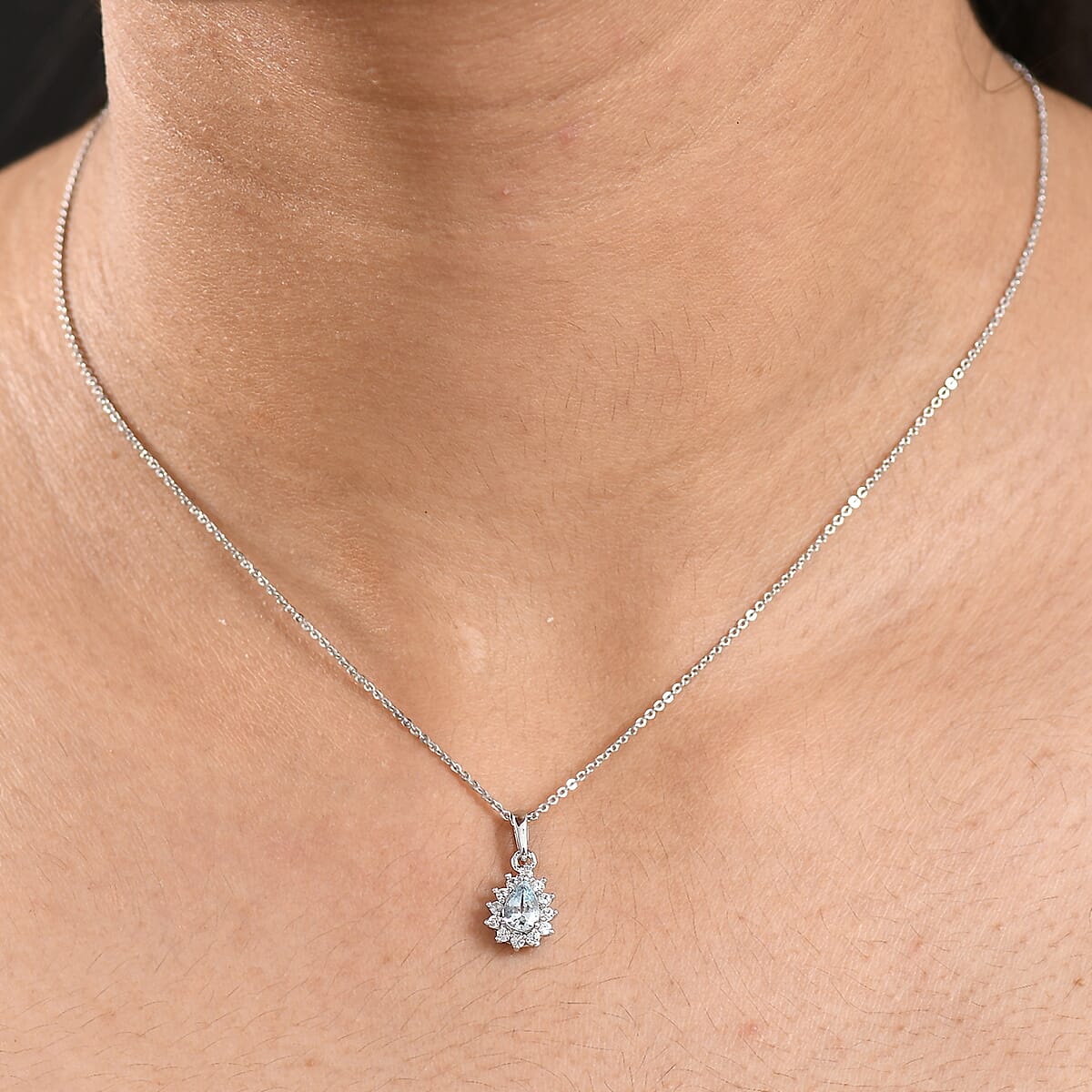 D'Joy Mangoro Aquamarine and White Zircon 0.60 ctw Pendant Necklace in Rhodium Over Sterling Silver 20 Inches image number 2