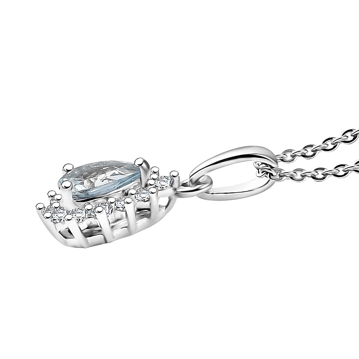 D'Joy Mangoro Aquamarine and White Zircon 0.60 ctw Pendant Necklace in Rhodium Over Sterling Silver 20 Inches image number 3