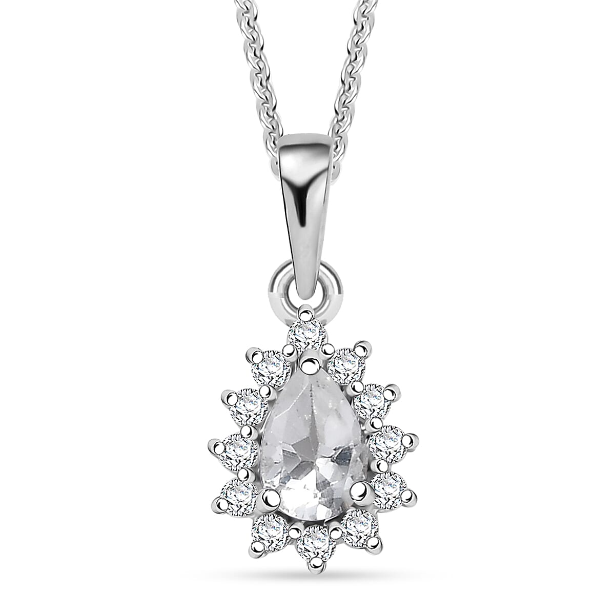 D'Joy White Topaz and White Zircon 0.75 ctw Pendant Necklace in Rhodium Over Sterling Silver 20 Inches image number 0