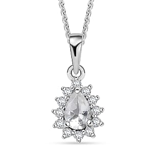 D'Joy White Topaz and White Zircon 0.75 ctw Pendant Necklace in Rhodium Over Sterling Silver 20 Inches