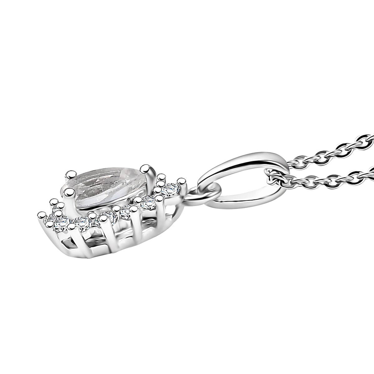 D'Joy White Topaz and White Zircon 0.75 ctw Pendant Necklace in Rhodium Over Sterling Silver 20 Inches image number 3