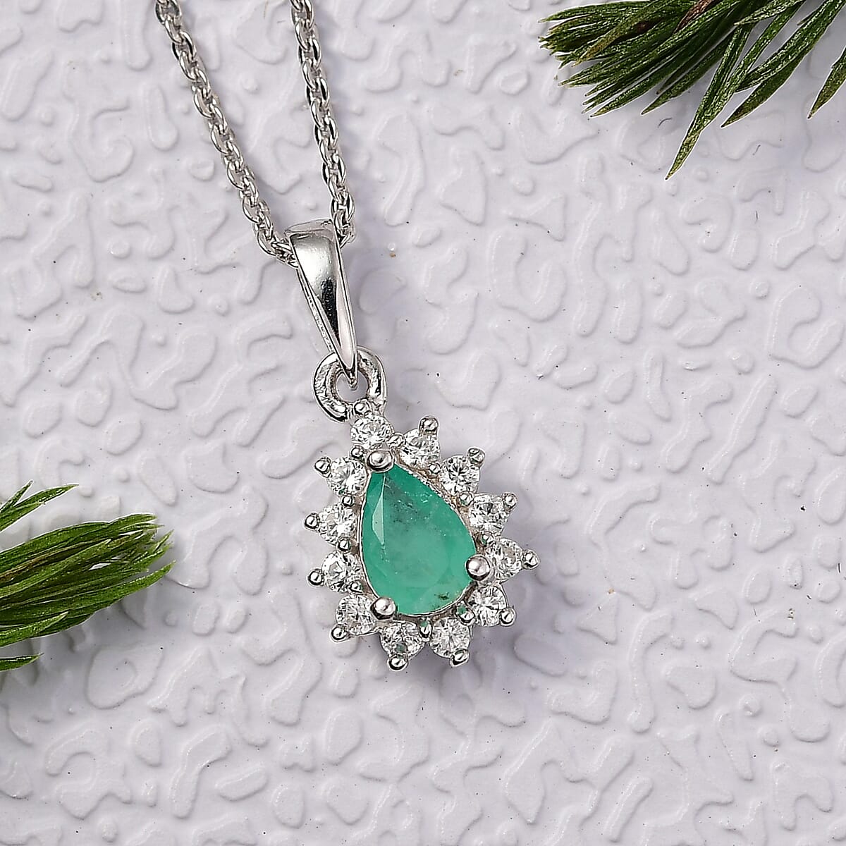 D'Joy Socoto Emerald and White Zircon 0.60 ctw Pendant Necklace in Rhodium Over Sterling Silver 20 Inches image number 1