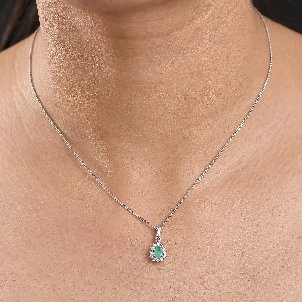 D'Joy Socoto Emerald and White Zircon 0.60 ctw Pendant Necklace in Rhodium Over Sterling Silver 20 Inches image number 2