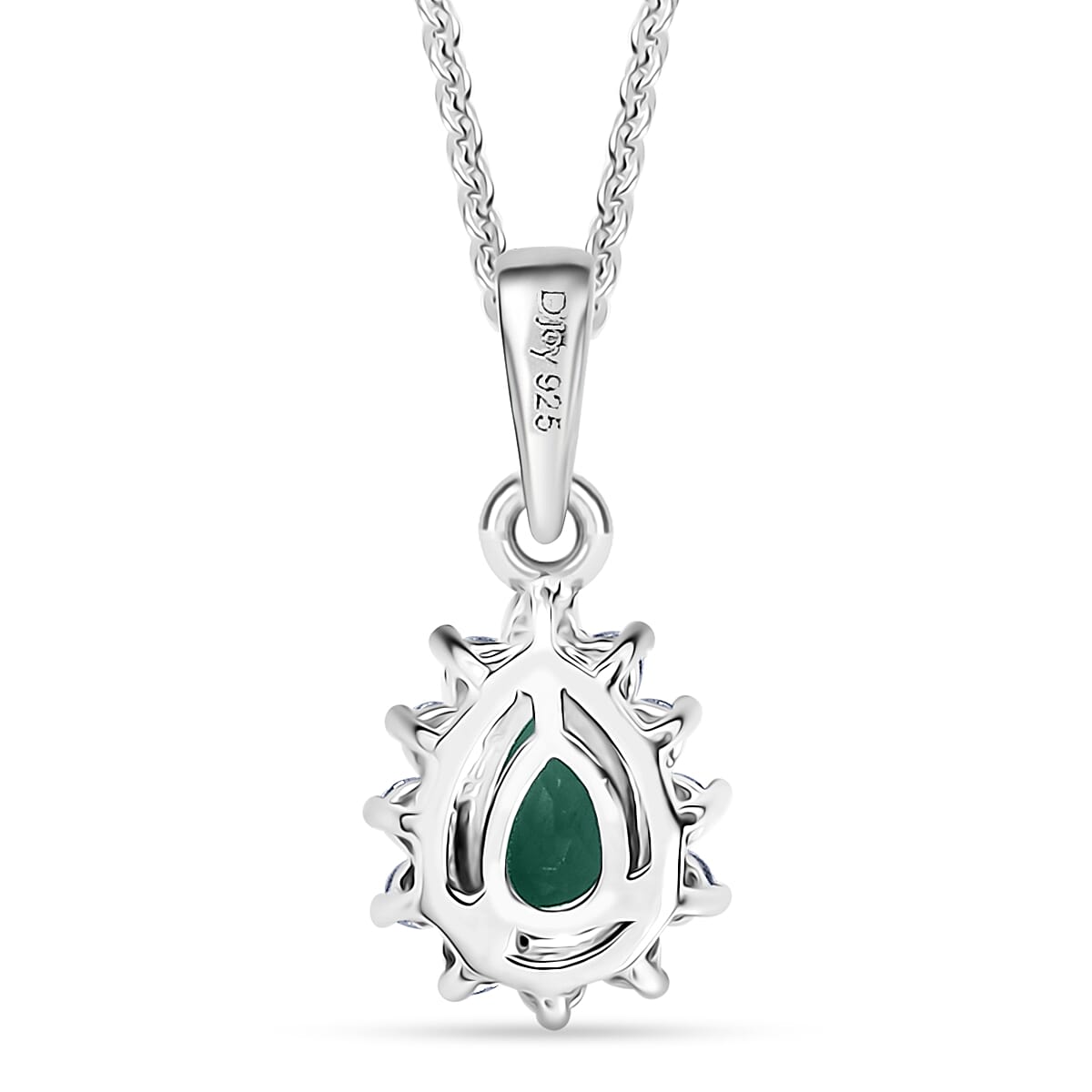D'Joy Socoto Emerald and White Zircon 0.60 ctw Pendant Necklace in Rhodium Over Sterling Silver 20 Inches image number 4