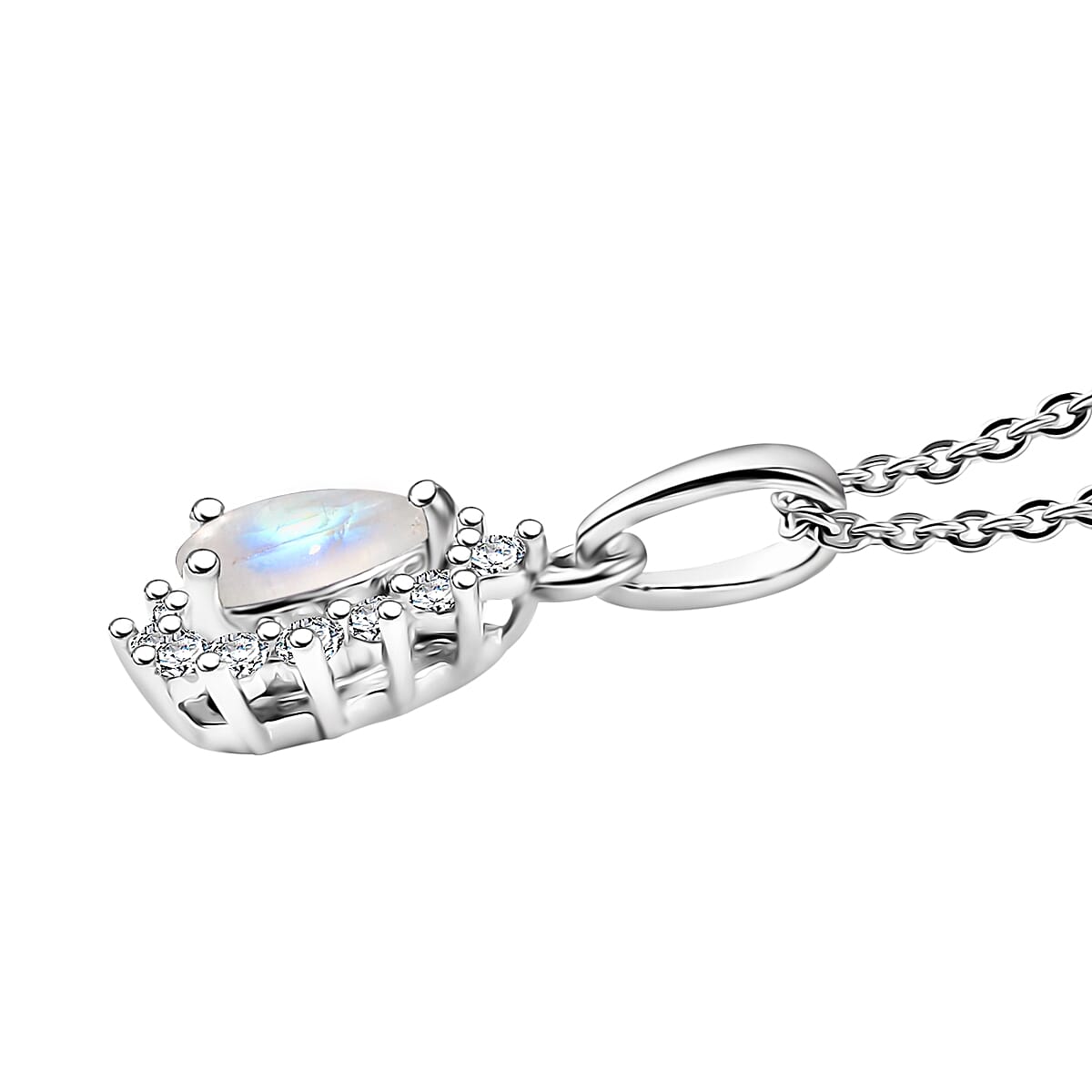 D'Joy Rainbow Moonstone and White Zircon 0.80 ctw Pendant Necklace in Rhodium Over Sterling Silver 20 Inches image number 3