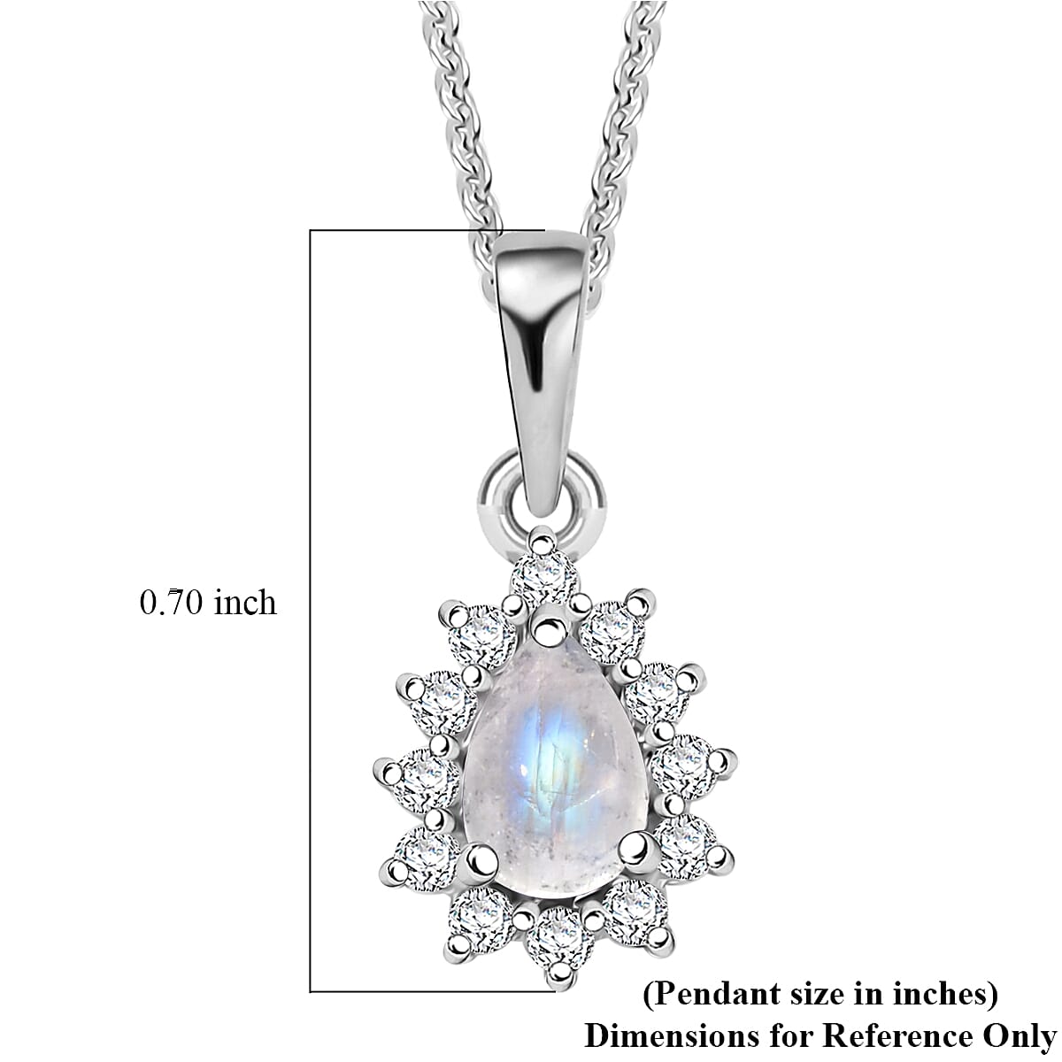 D'Joy Rainbow Moonstone and White Zircon 0.80 ctw Pendant Necklace in Rhodium Over Sterling Silver 20 Inches image number 6
