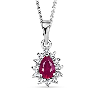 D'Joy Niassa Ruby (FF) and White Zircon 0.85 ctw Pendant Necklace in Rhodium Over Sterling Silver 20 Inches