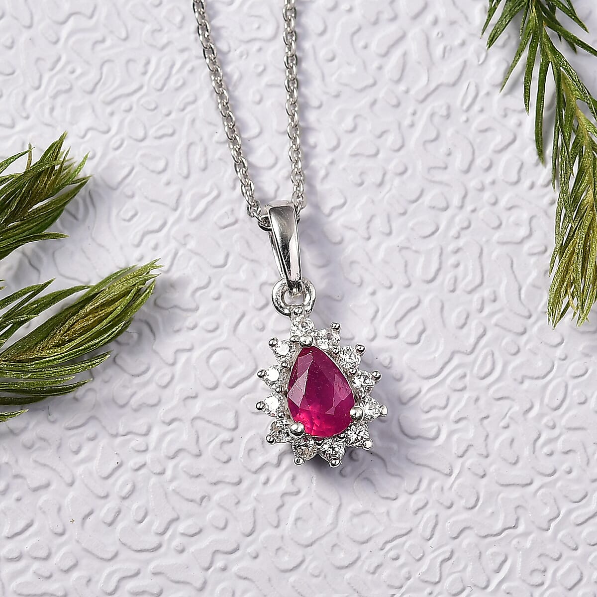 D'Joy Niassa Ruby (FF) and White Zircon 0.85 ctw Pendant Necklace in Rhodium Over Sterling Silver 20 Inches image number 1