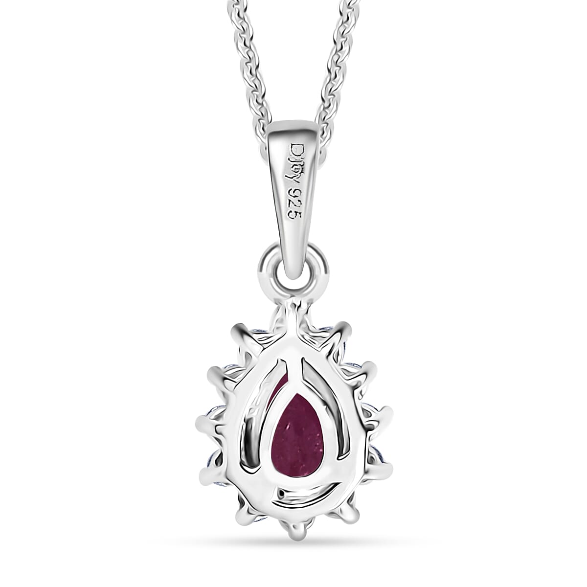 D'Joy Niassa Ruby (FF) and White Zircon 0.85 ctw Pendant Necklace in Rhodium Over Sterling Silver 20 Inches image number 4