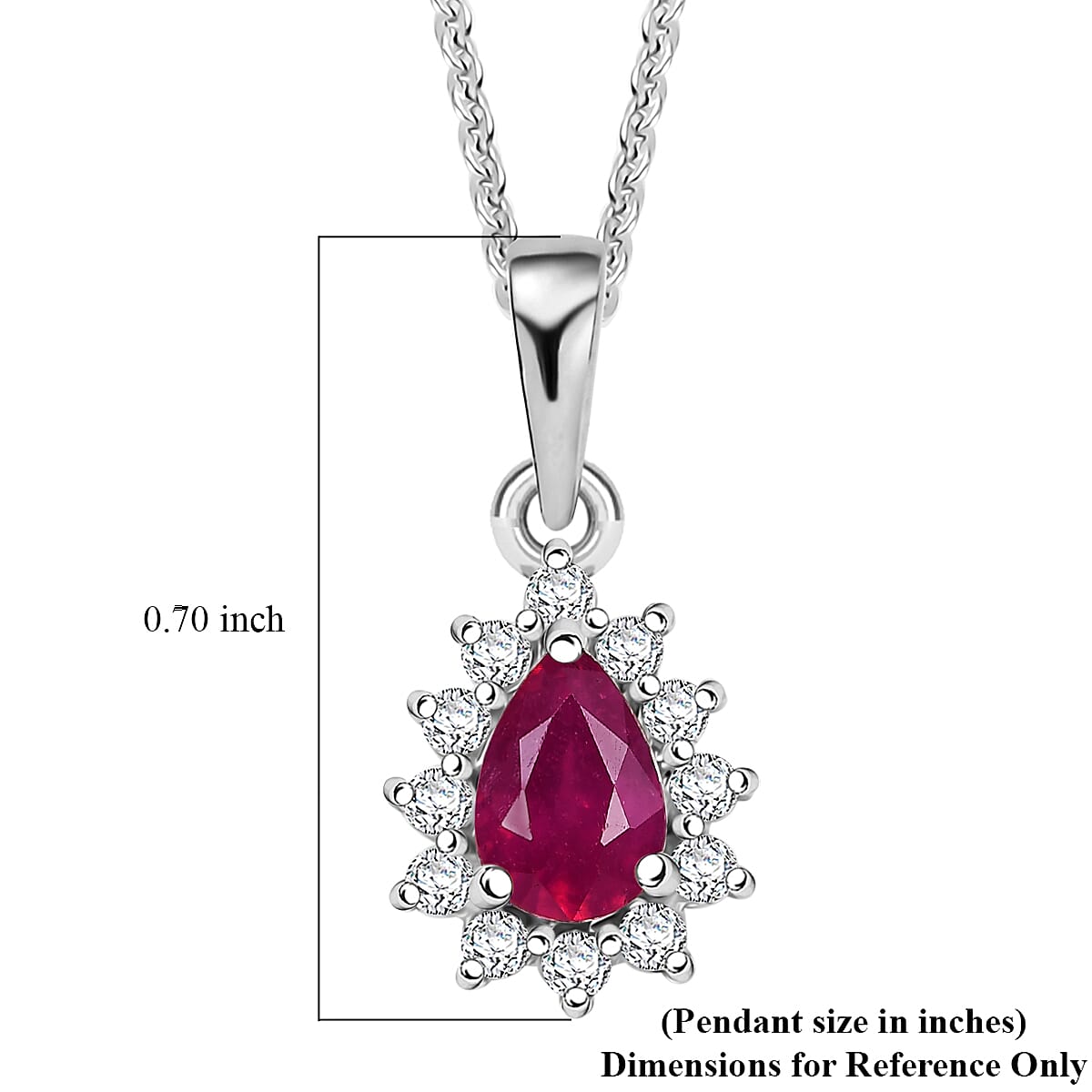 D'Joy Niassa Ruby (FF) and White Zircon 0.85 ctw Pendant Necklace in Rhodium Over Sterling Silver 20 Inches image number 5