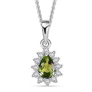 D'Joy Hebei Peridot and White Zircon 0.70 ctw Pendant Necklace in Rhodium Over Sterling Silver 20 Inches
