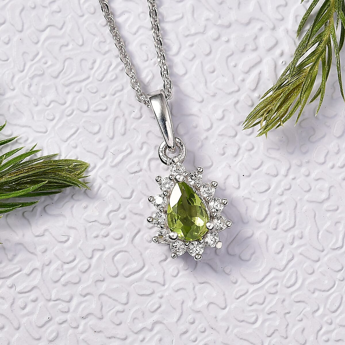 D'Joy Hebei Peridot and White Zircon 0.70 ctw Pendant Necklace in Rhodium Over Sterling Silver 20 Inches image number 1