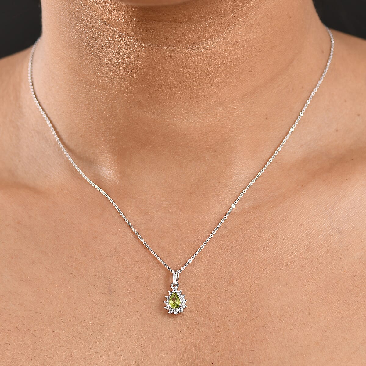 D'Joy Hebei Peridot and White Zircon 0.70 ctw Pendant Necklace in Rhodium Over Sterling Silver 20 Inches image number 2