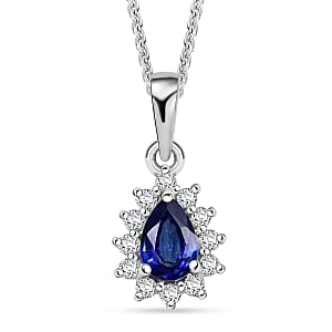 D'Joy Masoala Sapphire (D) and White Zircon 0.85 ctw Pendant Necklace in Rhodium Over Sterling Silver 20 Inches