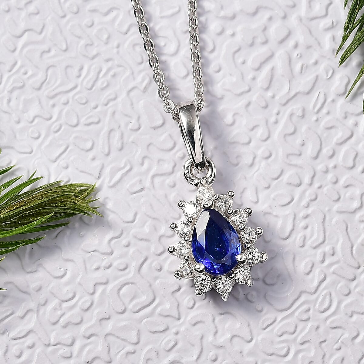 D'Joy Masoala Sapphire (D) and White Zircon 0.85 ctw Pendant Necklace in Rhodium Over Sterling Silver 20 Inches image number 1