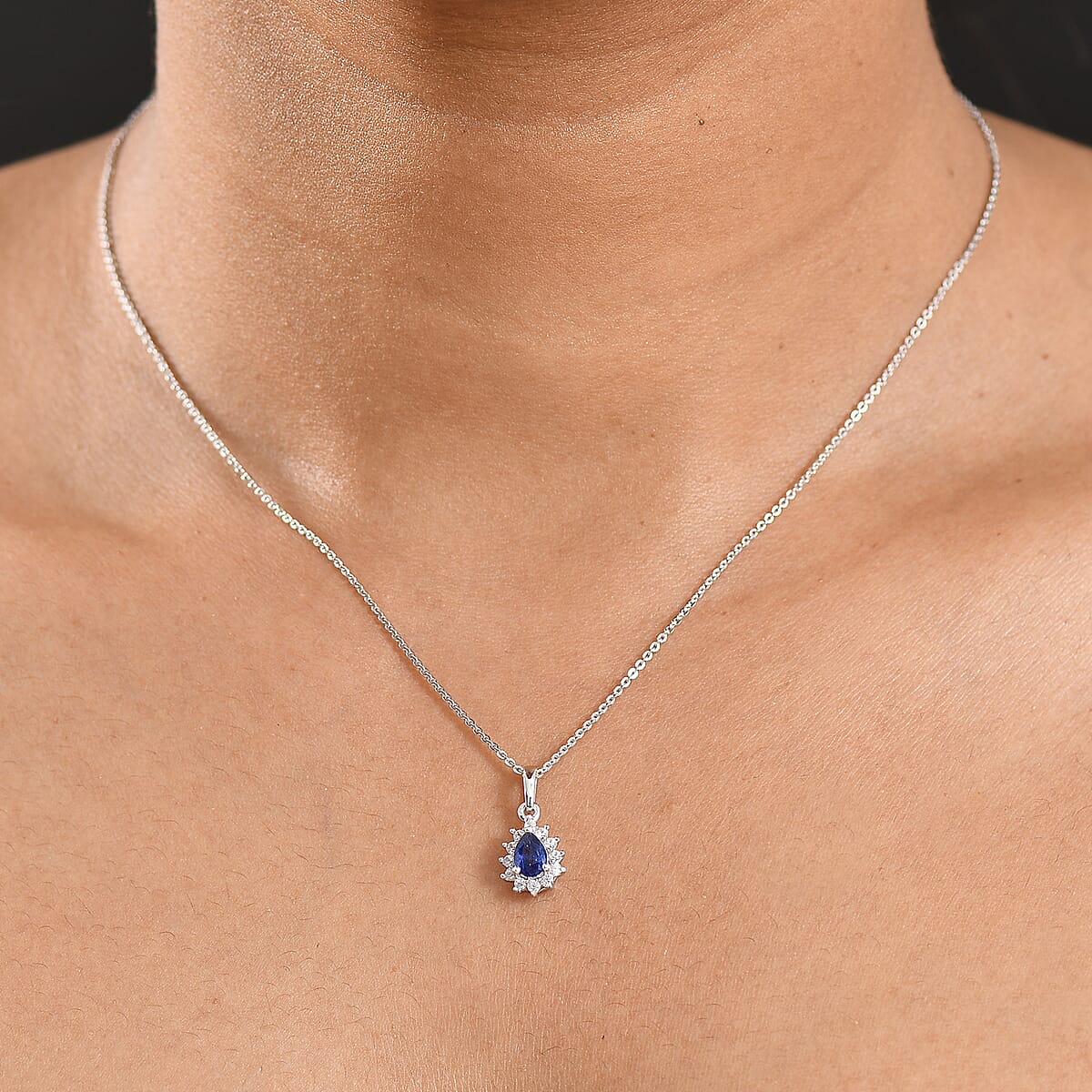 D'Joy Masoala Sapphire (D) and White Zircon 0.85 ctw Pendant Necklace in Rhodium Over Sterling Silver 20 Inches image number 2