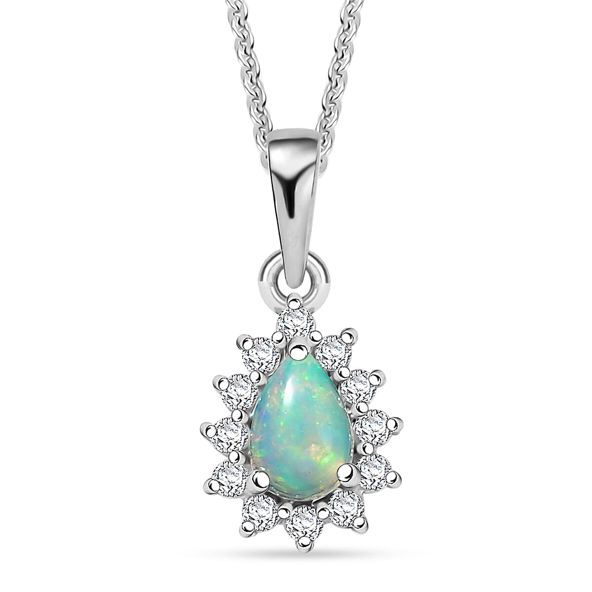 D'Joy Ethiopian Welo Opal and White Zircon 0.83 ctw Pendant Necklace in Rhodium Over Sterling Silver 20 Inches image number 0