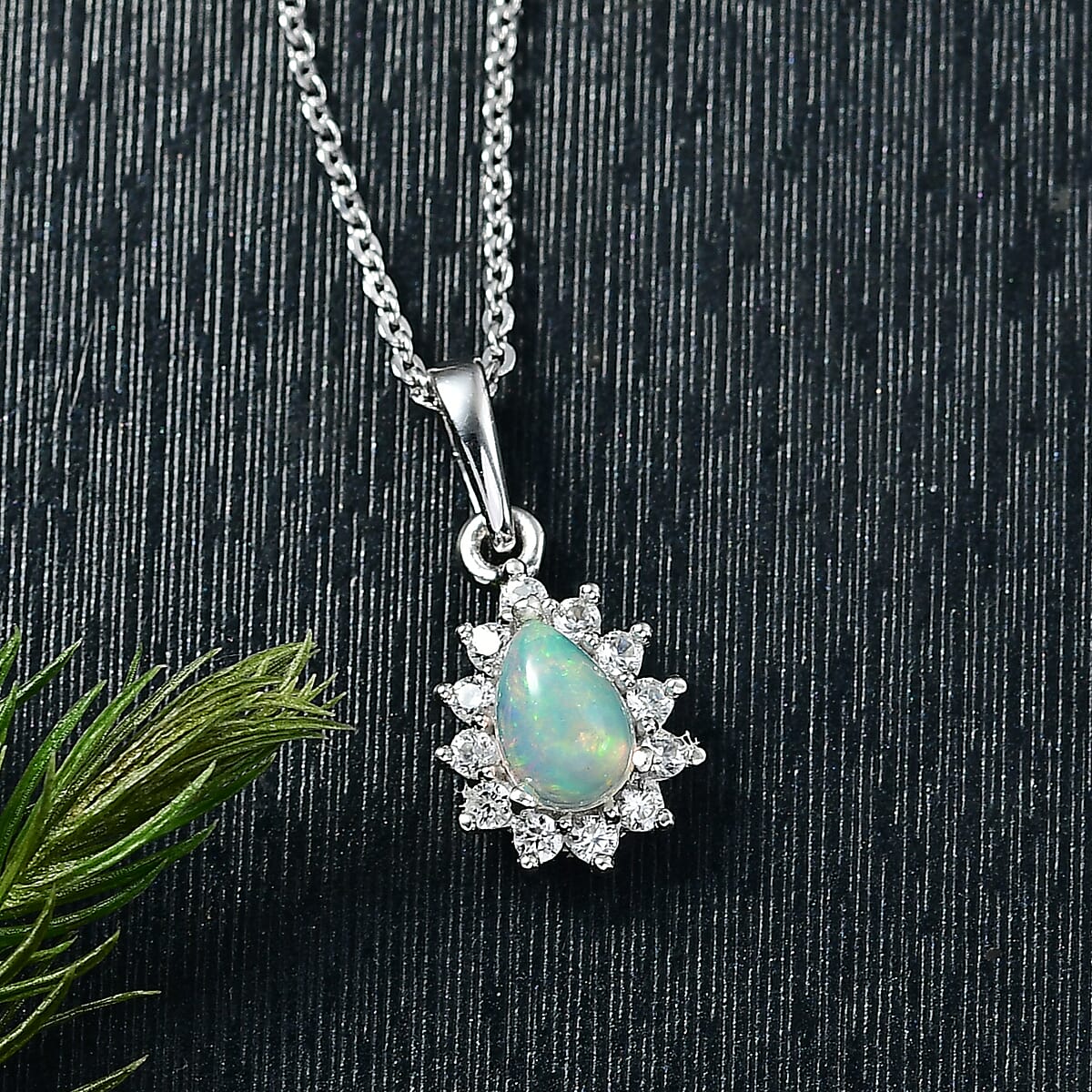 D'Joy Ethiopian Welo Opal and White Zircon 0.83 ctw Pendant Necklace in Rhodium Over Sterling Silver 20 Inches image number 1