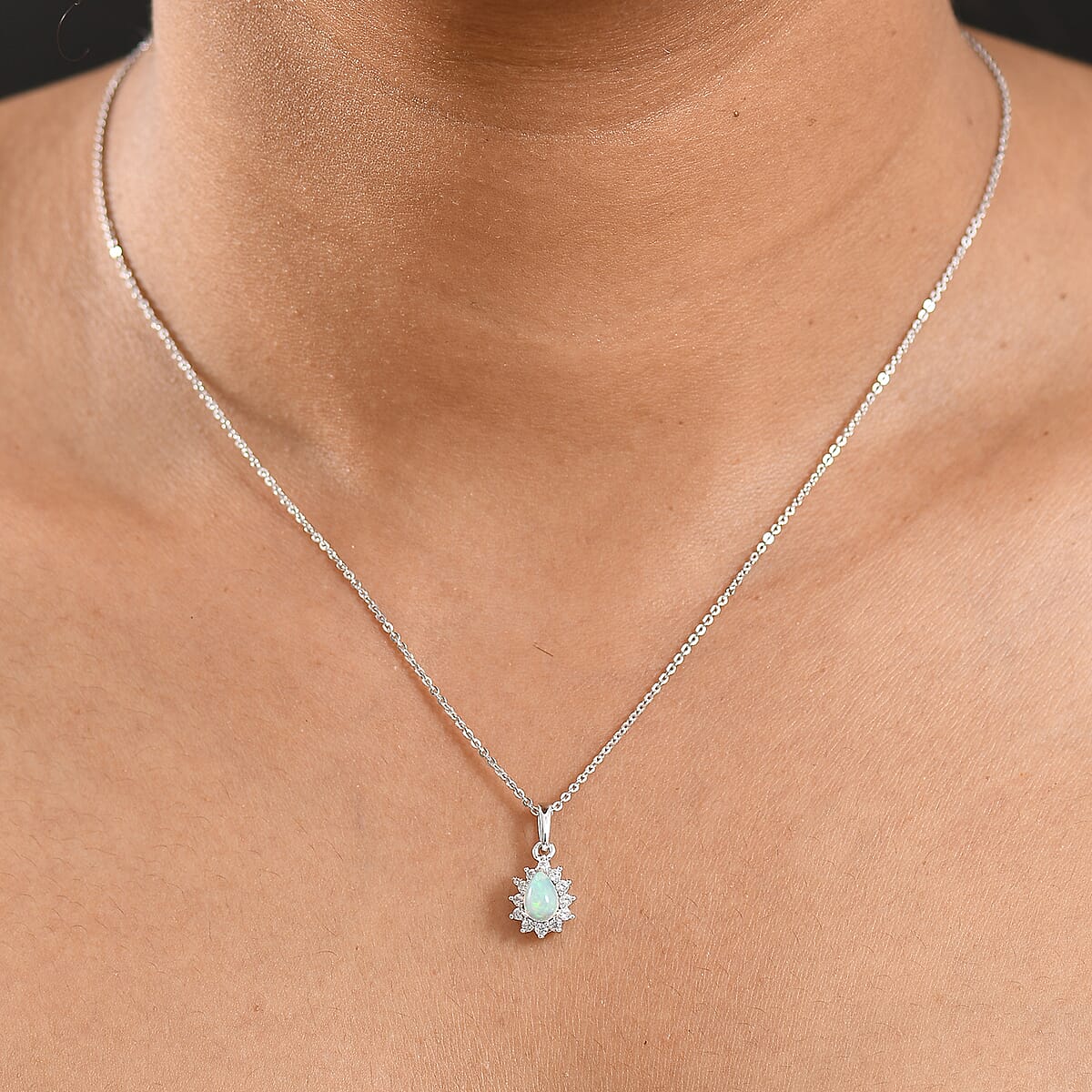 D'Joy Ethiopian Welo Opal and White Zircon 0.83 ctw Pendant Necklace in Rhodium Over Sterling Silver 20 Inches image number 2