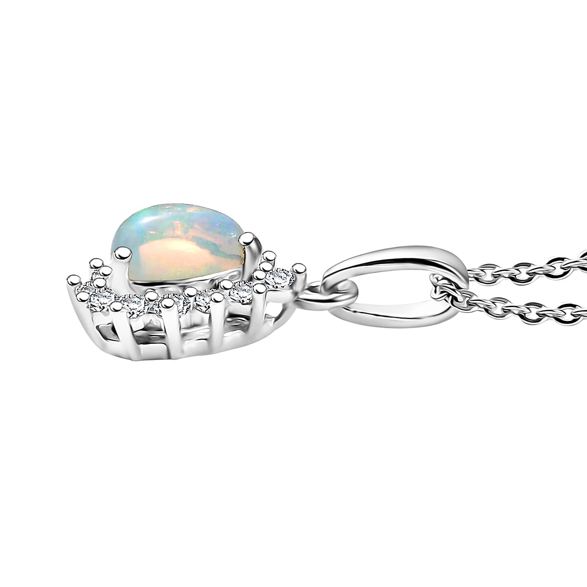 D'Joy Ethiopian Welo Opal and White Zircon 0.83 ctw Pendant Necklace in Rhodium Over Sterling Silver 20 Inches image number 3