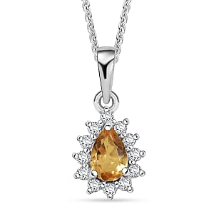 D'Joy Brazilian Citrine and White Zircon 0.65 ctw Pendant Necklace in Rhodium Over Sterling Silver 20 Inches