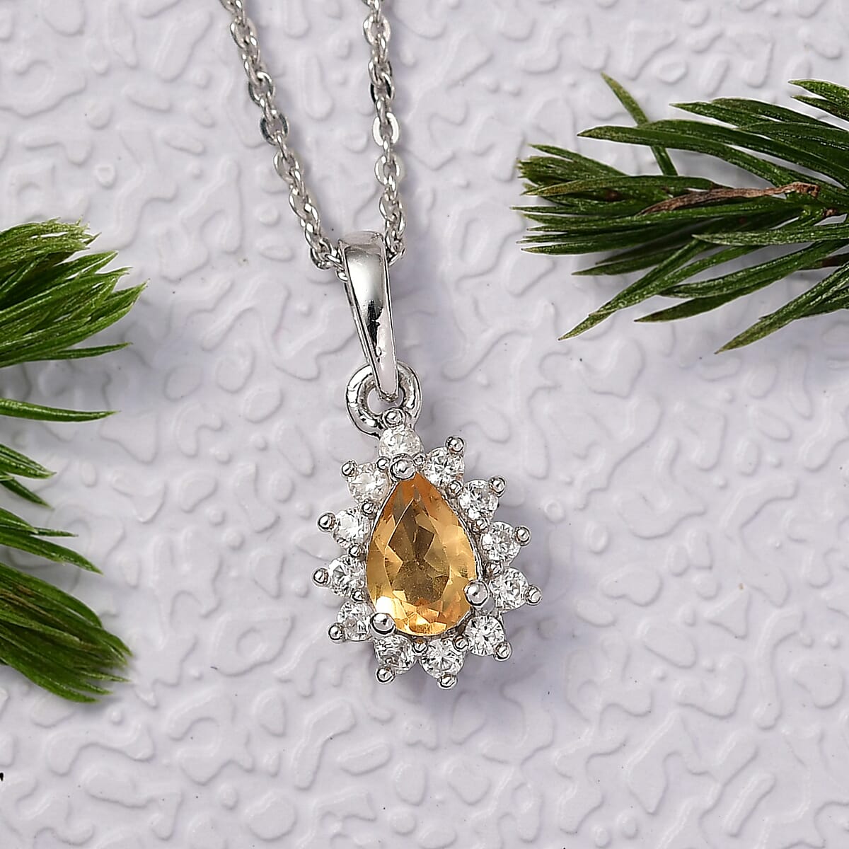 D'Joy Brazilian Citrine and White Zircon 0.65 ctw Pendant Necklace in Rhodium Over Sterling Silver 20 Inches image number 1