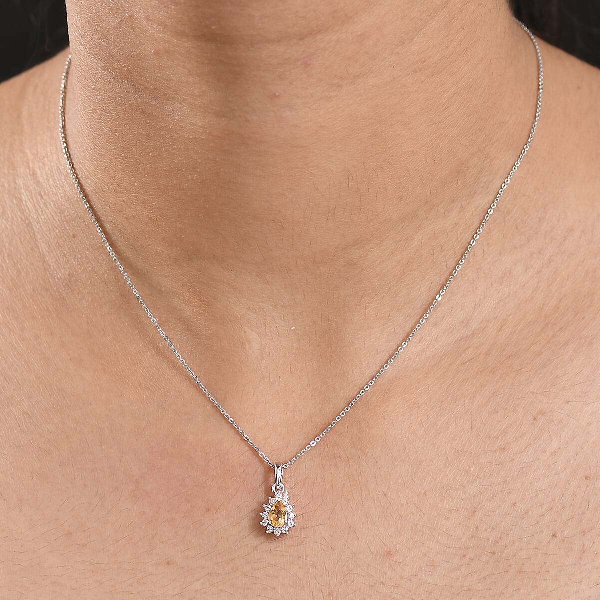 D'Joy Brazilian Citrine and White Zircon 0.65 ctw Pendant Necklace in Rhodium Over Sterling Silver 20 Inches image number 2