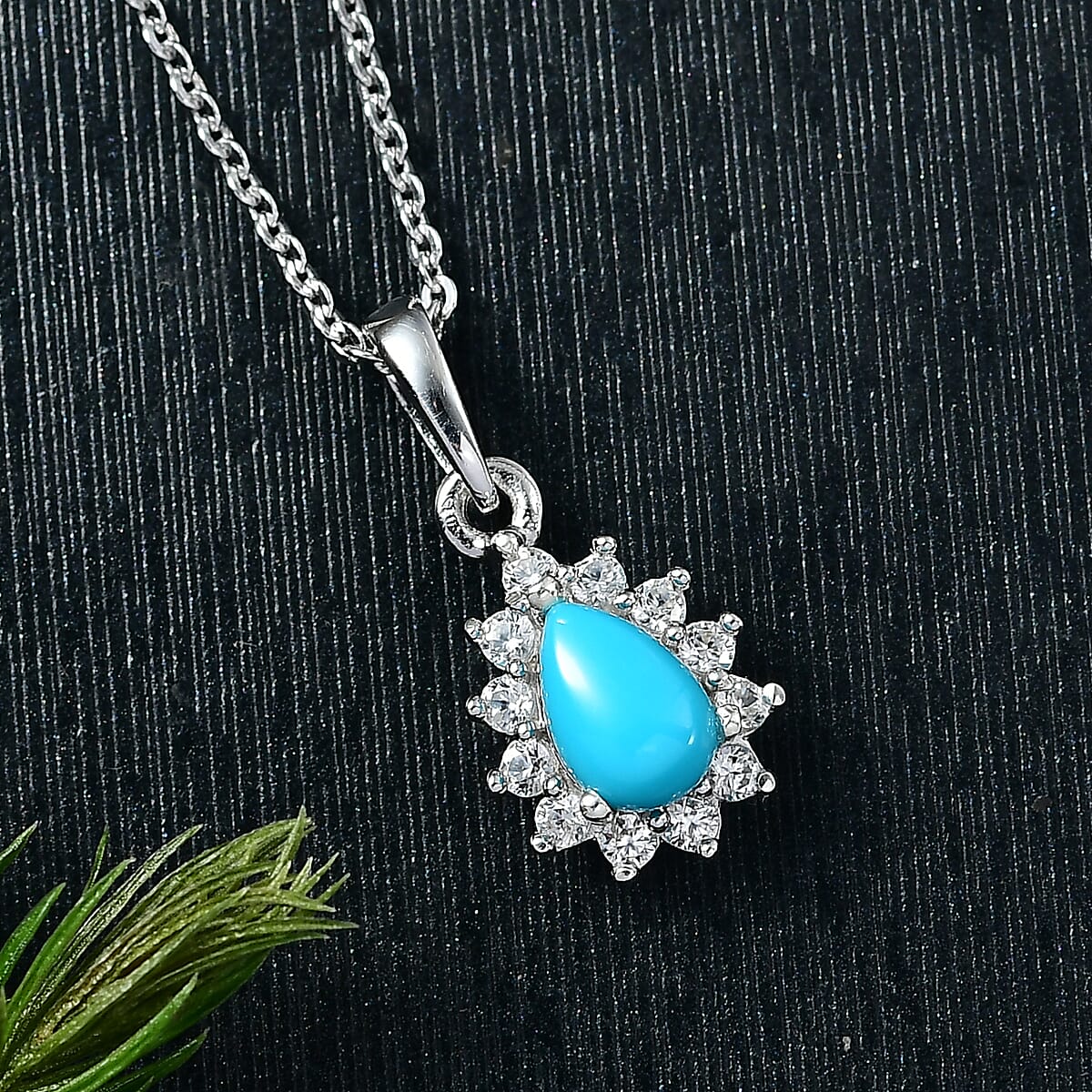 D'Joy Sleeping Beauty Turquoise and White Zircon 0.65 ctw Pendant Necklace in Rhodium Over Sterling Silver 20 Inches image number 1