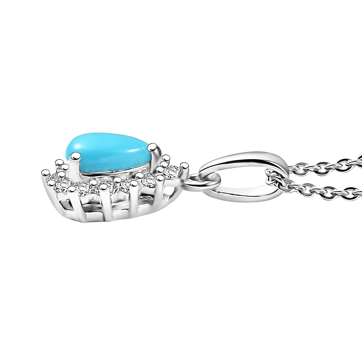 D'Joy Sleeping Beauty Turquoise and White Zircon 0.65 ctw Pendant Necklace in Rhodium Over Sterling Silver 20 Inches image number 3