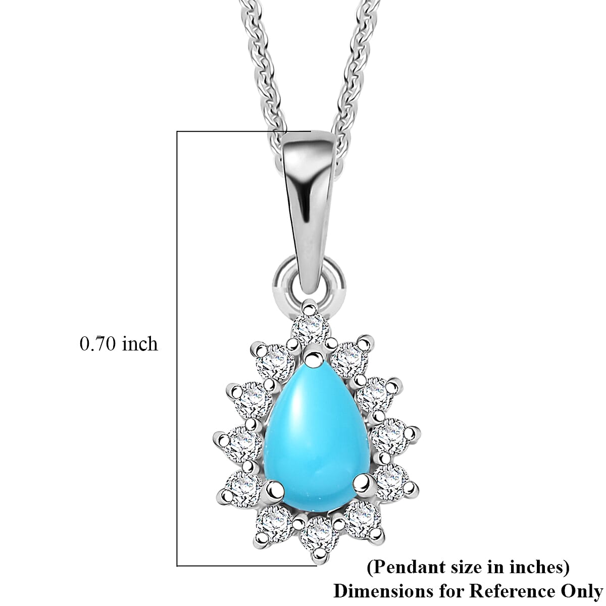 D'Joy Sleeping Beauty Turquoise and White Zircon 0.65 ctw Pendant Necklace in Rhodium Over Sterling Silver 20 Inches image number 5